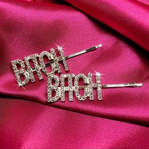 BITCH Sparkling Rhinestone Statement Hair Clips